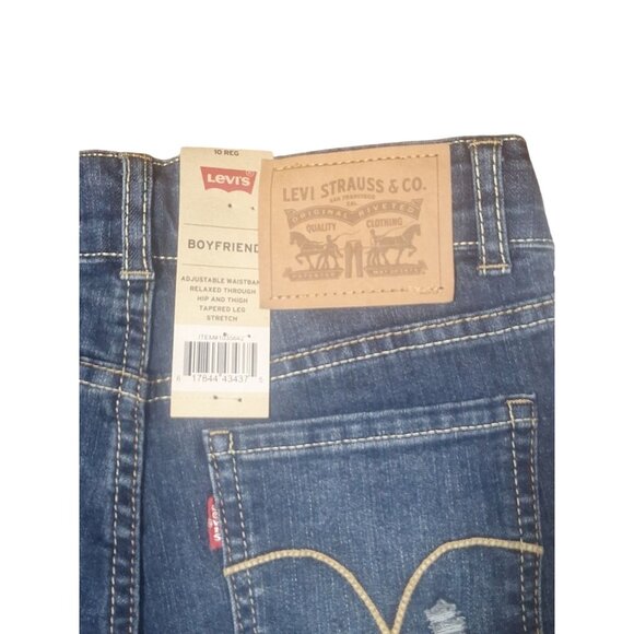 Levis Boyfriend Jeans Size 10 Regular - Adjustable Waistband Relaxed Fit Dark Wa - Picture 3 of 6